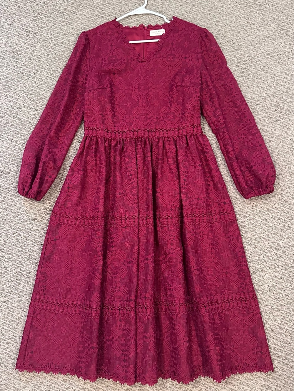 Rachel Parcell Burgundy Lace Long-Sleeve Midi Dress